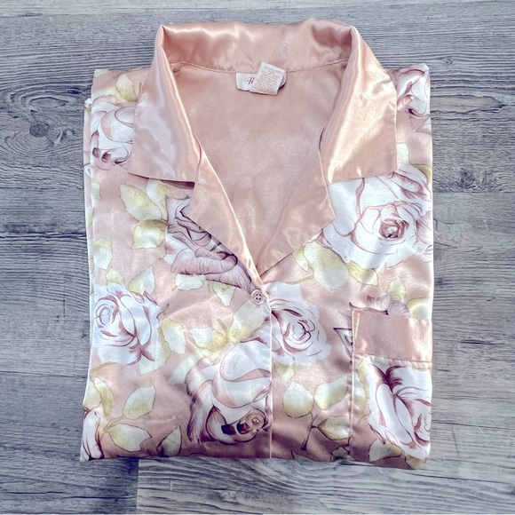 Barbizon Satin Pajama Jacket Button-up Top Long Sleeve Floral Print XL - Picture 6 of 6
